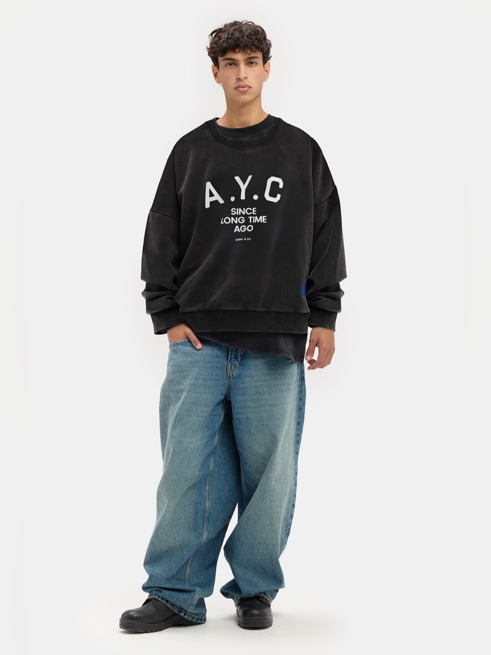 Beber & co A.Y.C Black Logo Crewneck Sweatshirt size large oversized - Picture 2 of 12
